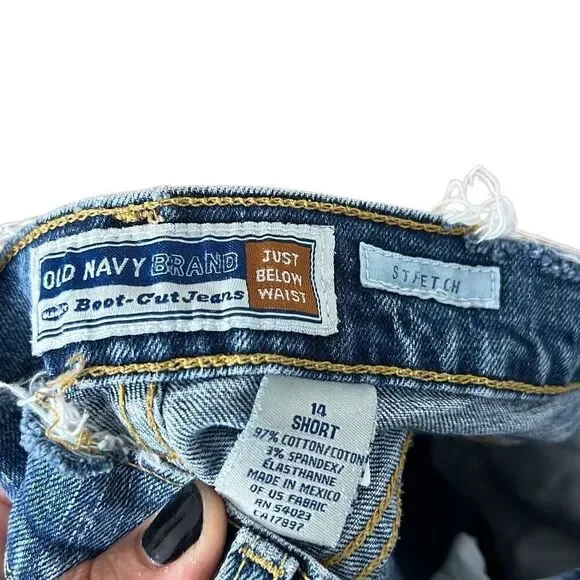 Old Navy Denim Distressed Painting Stretch Bootcut Jeans Blue Size 14 Short - Picture 6 of 8